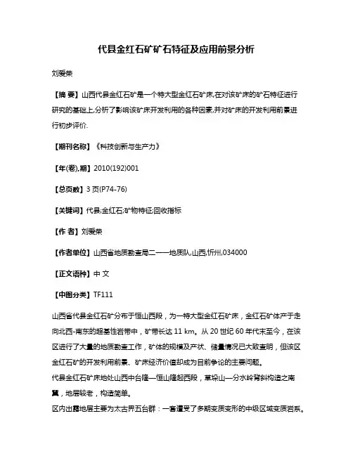 代县金红石矿矿石特征及应用前景分析