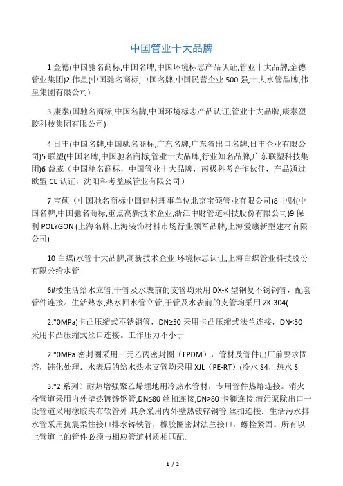 中国管业十大品牌
