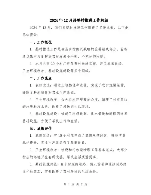2024年12月县整村推进工作总结