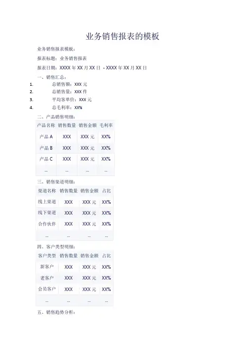 业务销售报表模板