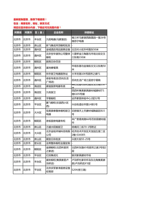 新版北京市厨卫电器企业公司商家户名录单联系方式地址大全1174家
