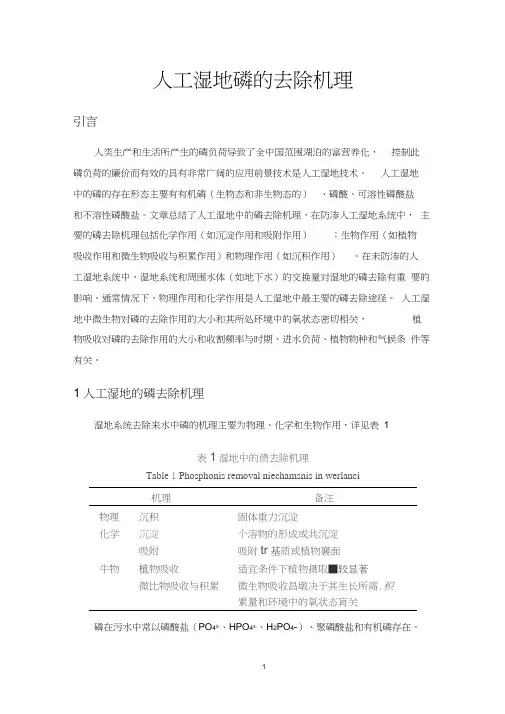 人工湿地磷的去除机理