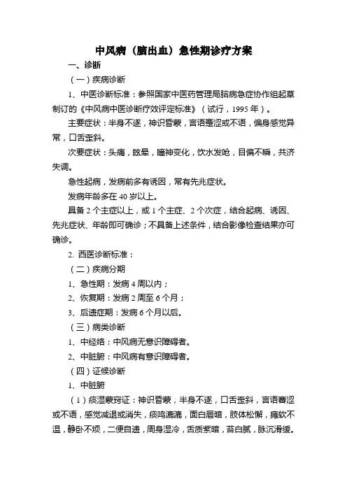 中风病(脑出血)急性期诊疗方案