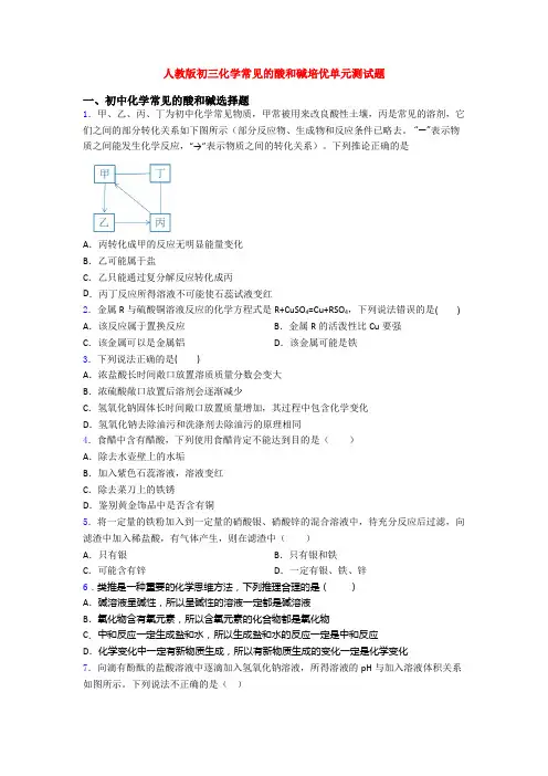 人教版初三化学常见的酸和碱培优单元测试题