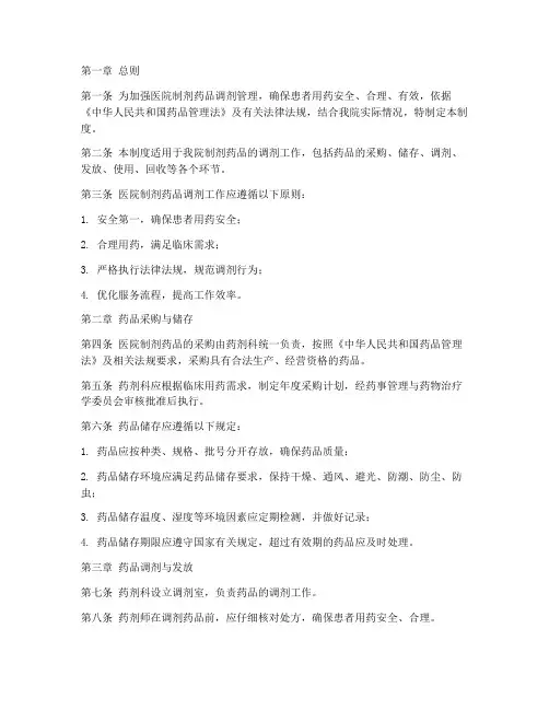 医院制剂药品调剂管理制度
