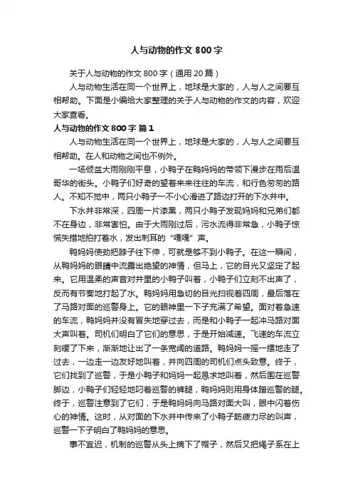 关于人与动物的作文800字（通用20篇）