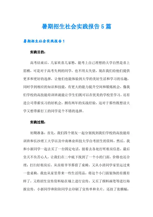 暑期招生社会实践报告5篇