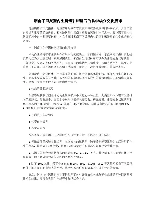 湘南不同类型内生钨锡矿床锡石的化学成分变化规律