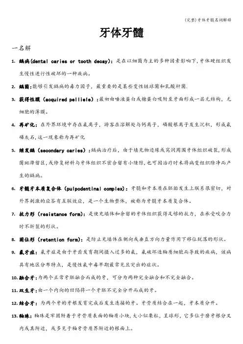 (完整)牙体牙髓名词解释