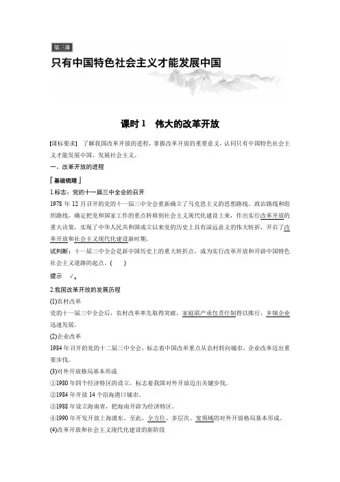 2024-2025学年高一政治必修1第3课课时1伟大的改革开放