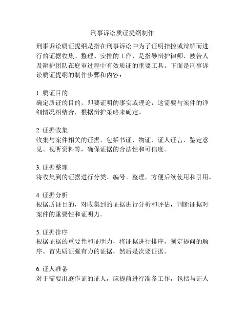 刑事诉讼质证提纲制作