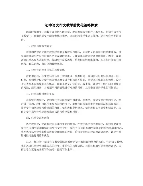 初中语文作文教学的优化策略探索