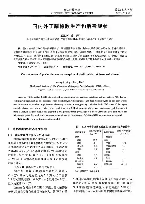 国内外丁腈橡胶生产和消费现状