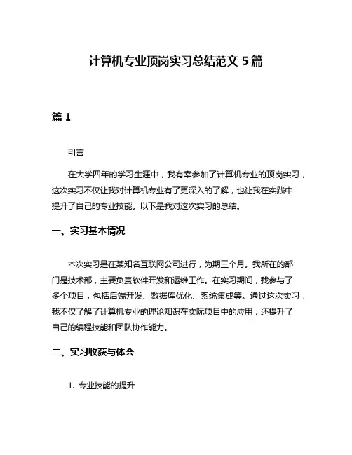 计算机专业顶岗实习总结范文5篇