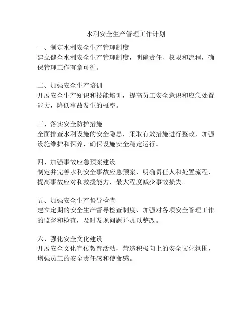 水利安全生产管理工作计划