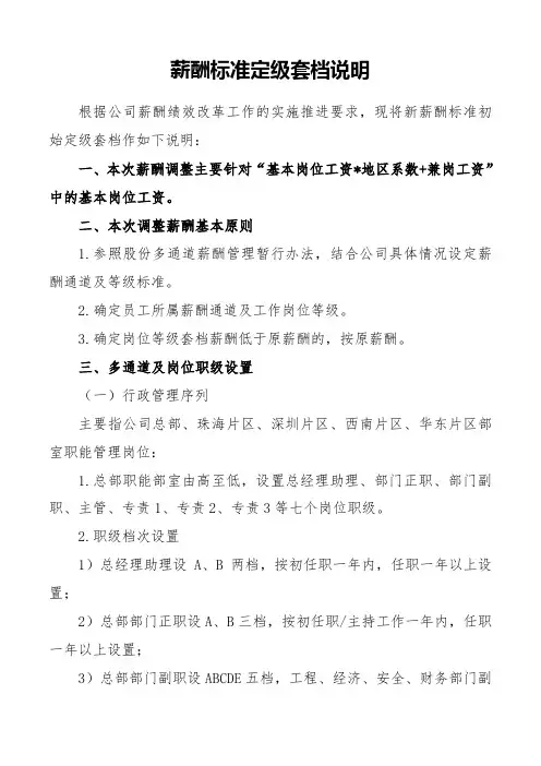 关于新薪酬标准初始定级套档说明