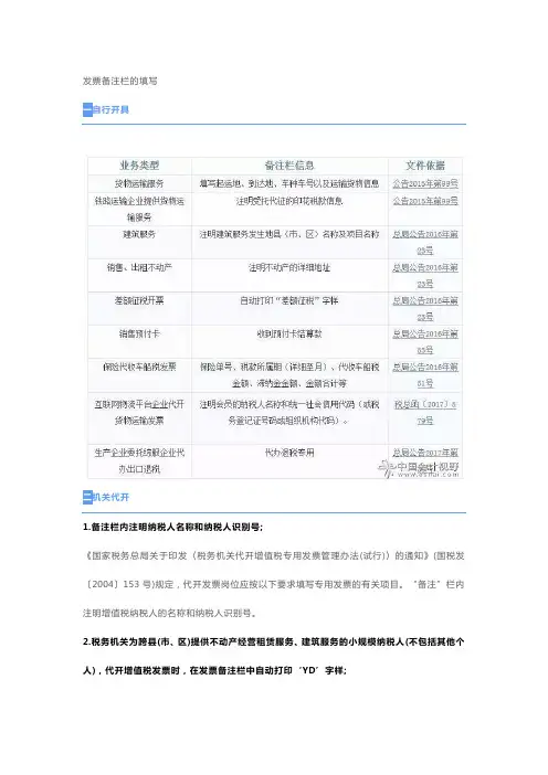 增值税发票备注栏内容填写及法规依据