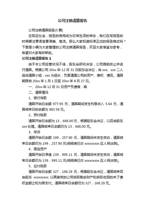 公司注销清算报告（5篇）