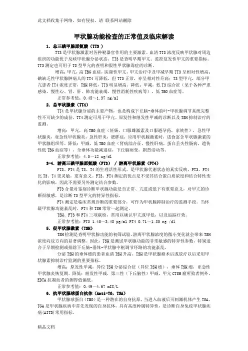 最新整理甲状腺功能检查的正常值及临床解读讲课稿