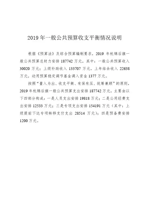 2019年一般公共预算收支平衡情况说明