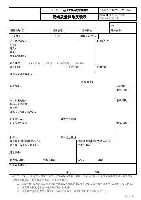现场质量异常反馈表(1)