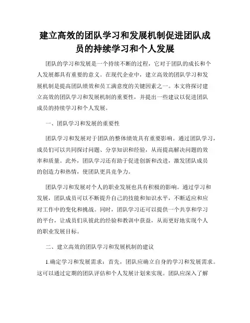 建立高效的团队学习和发展机制促进团队成员的持续学习和个人发展