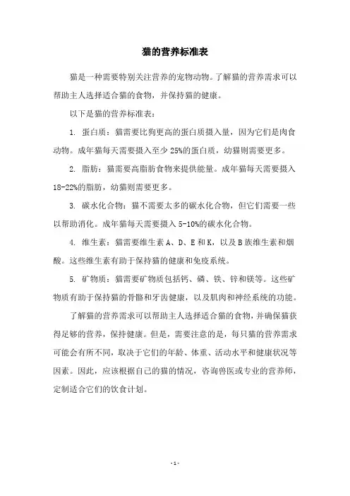 猫的营养标准表