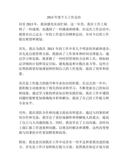 2013年度个人工作总结