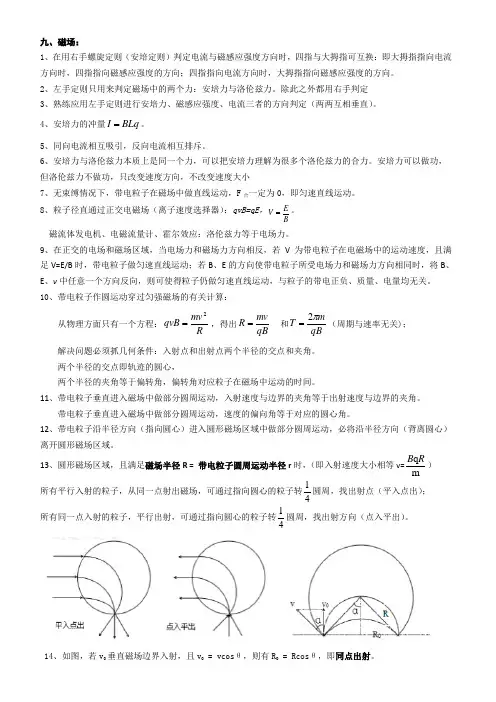 高中物理二级结论----磁场