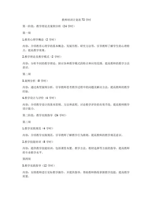 教师培训计划表72学时