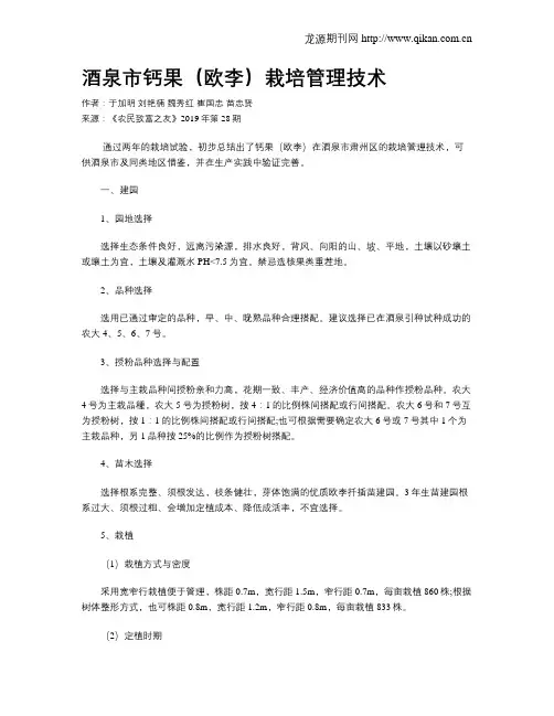 酒泉市钙果(欧李)栽培管理技术