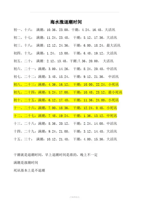 海水退潮涨潮时间