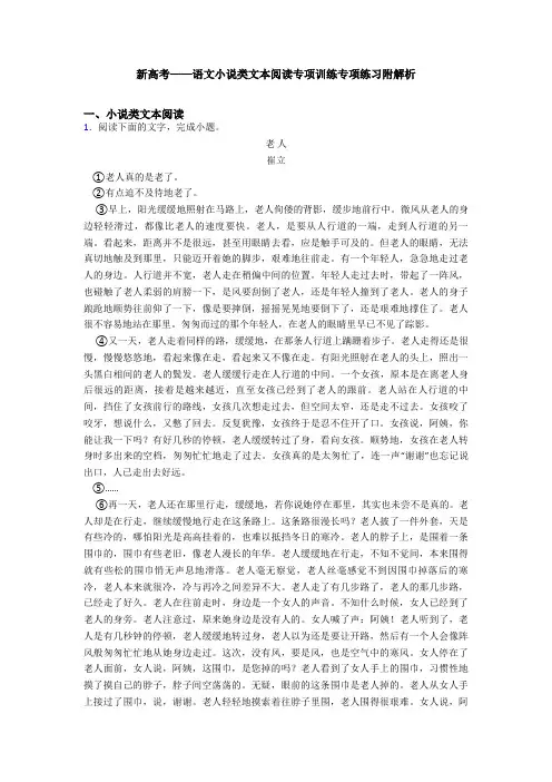 新高考——语文小说类文本阅读专项训练专项练习附解析