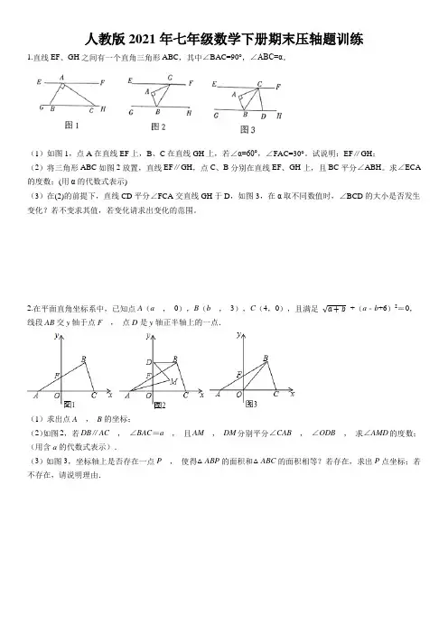 2020-2021学年人教版 七年级数学下册期末压轴题训练(word版 含答案)