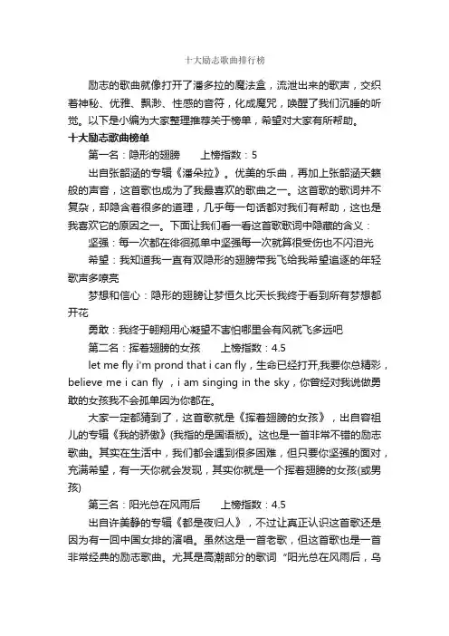 十大励志歌曲排行榜_励志歌曲