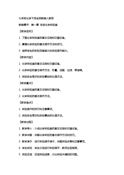 九年级化学下册全册教案人教版