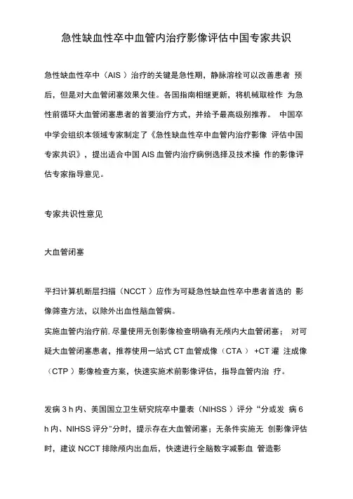 急性缺血性卒中血管内治疗影像评估中国专家共识