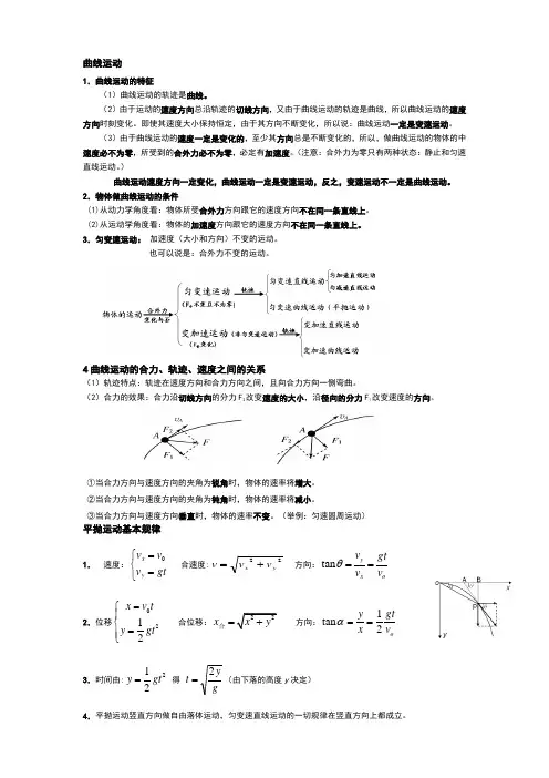 曲线运动+万有引力定律知识点总结