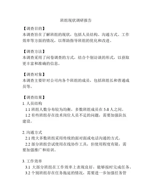 班组现状调研报告