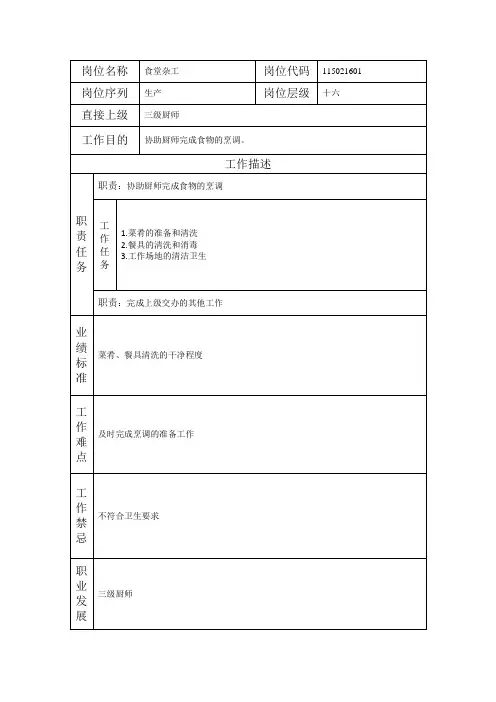 食堂杂工-岗位职责