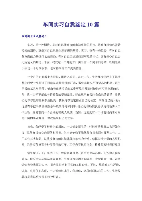 车间实习自我鉴定10篇