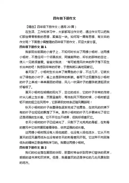 【精选】四年级下册作文（通用20篇）