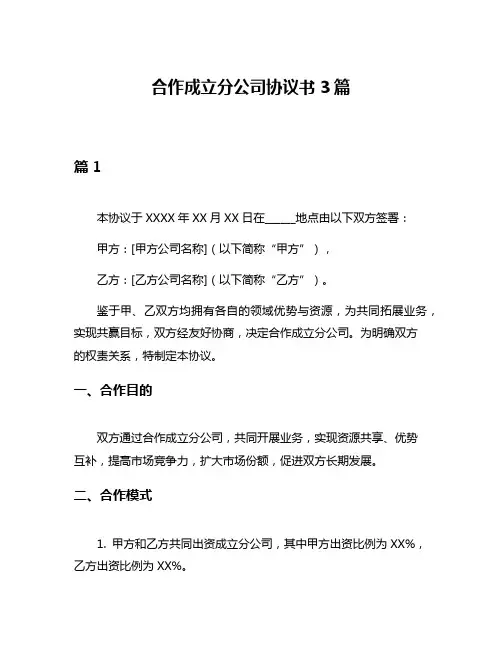 合作成立分公司协议书3篇