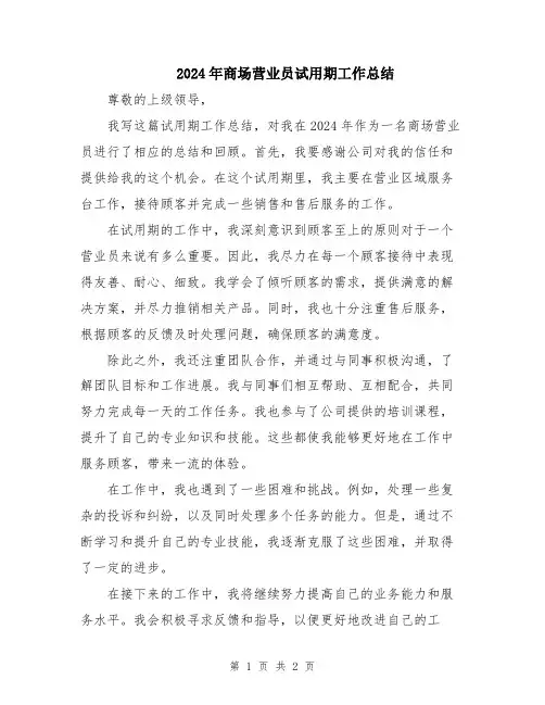 2024年商场营业员试用期工作总结