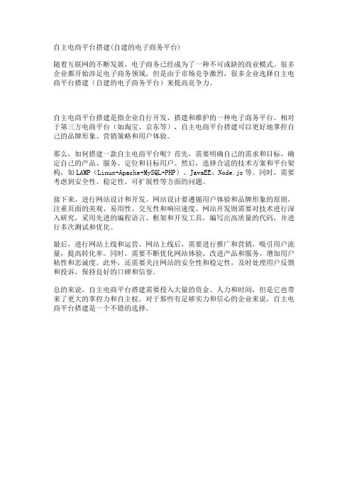 自主电商平台搭建(自建的电子商务平台)