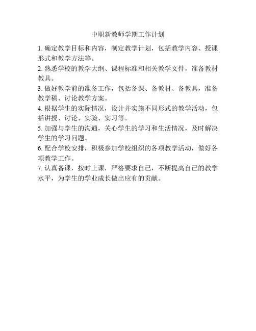 中职新教师学期工作计划