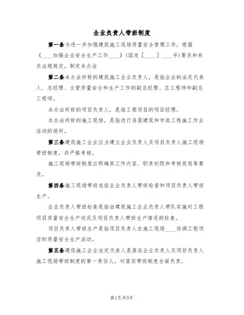企业负责人带班制度(5篇)