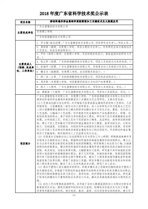 2018年度广东省科学技术奖公示表-东莞理工学院科研处