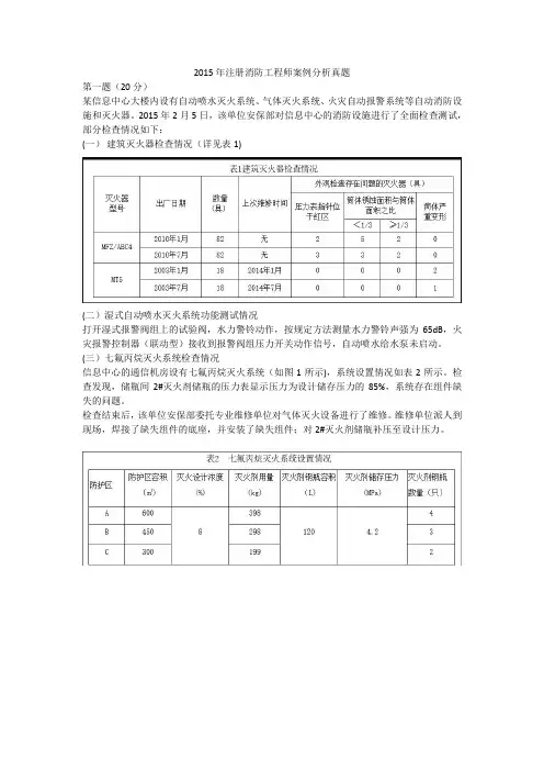 2015年注册消防工程师案例分析真题及答案
