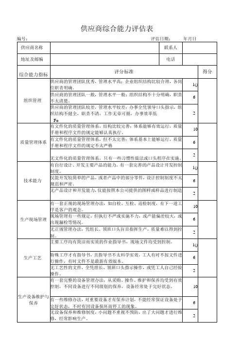 供应商综合能力评估表